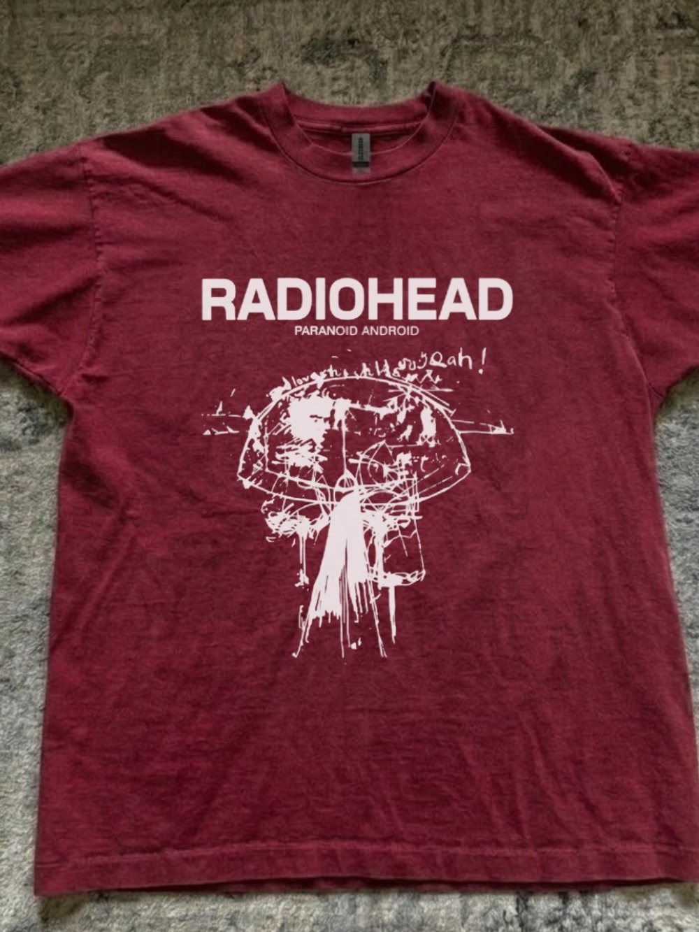 Gildan Radiohead Paranoid Android Tee - Maroon & White